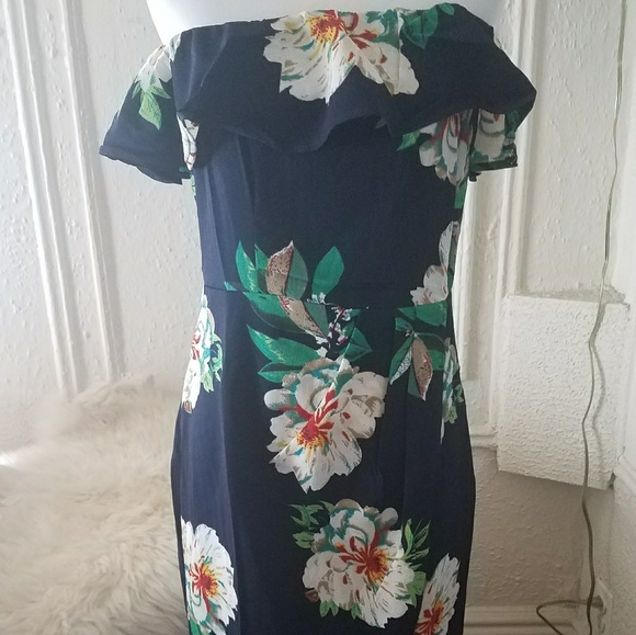 Black Off The Shoulder Floral Dress NWT - Picture 2 of 6